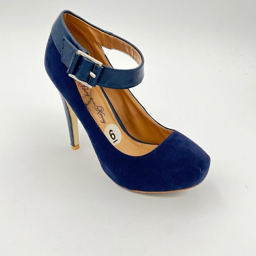 Penny Loves Kenny Royal Blue Faux Suede Shoes Sz 6 Womens Strap Heels Platform